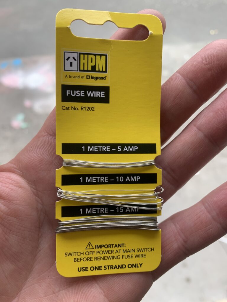 Fuse wire selection card showing different fuse types and ratings – helpful guide for Christchurch homes and businesses by Easy Electrical.