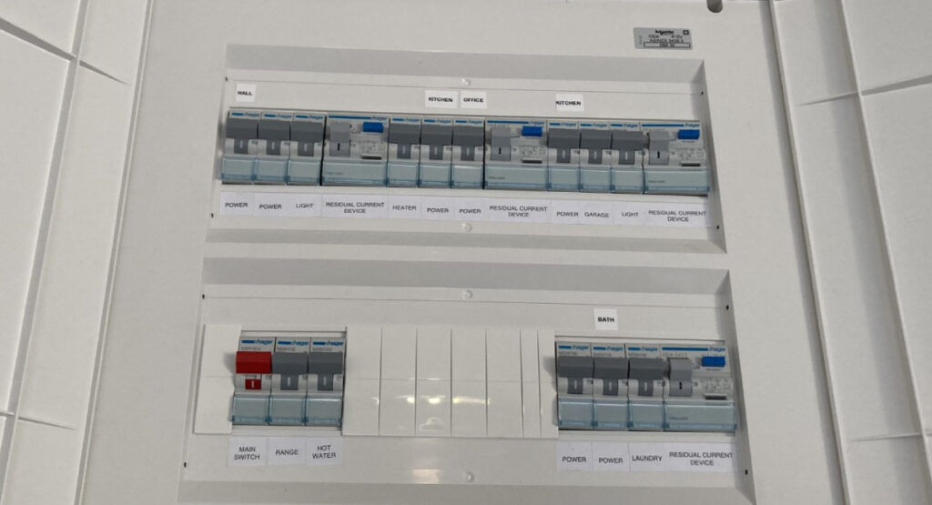 New residential switchboard with circuit breakers and RCDs installed in Christchurch home