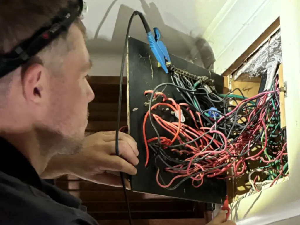 Electrical assessment inspecting an older home switchboard in Christchurch